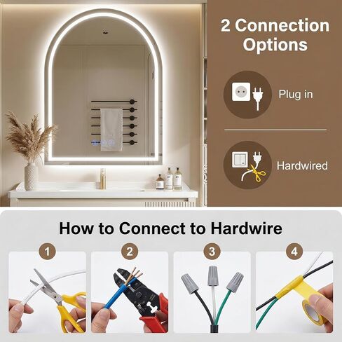 24"x36" LED Bathroom Mirror with Lights, Anti-Fog, Dimmable Backlit, Memory Function, Tempered Glass, Shatter-Proof, Lighted Vanity Mirror for Wall, Arched in Saudi Arabia