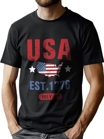 Lzzidou Men's 4th of July Shirts American Flag Patriotic Shirts Short Sleeve USA Memorial Day Cotton T Shirts in Saudi Arabia