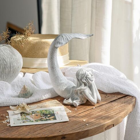 SOFFEE DESIGN Shy Mermaid Figurine Resin Ornament, Coastal Bedroom Shelf Decor for Mermaid Lovers, Unique Housewarming Gift in Saudi Arabia