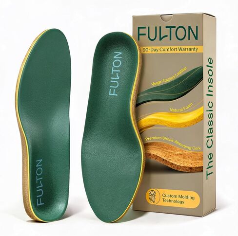 Fulton Custom Molding Cork Shoe Inserts for Men - Pain Relief Orthotic Insoles for All Day Comfort w/Plantar Fasciitis Arch Support - Arch Support Inserts Flat Feet to High Arch (Men's Size 8.5-9) in Kuwait