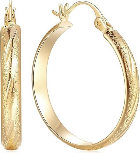 Gold Earrings 14k Gold Hoop Earrings for Women Chunky Hoop Earring with a Engraved Design Women’s Earring in Saudi Arabia