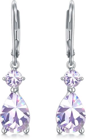 Birthstone Earrings Jewerly for Women, 925 Sterling Silver Dangle Leverback Earrings with Clear Birthstones Anniversary Fine Jewelry Gift for Her, Wife, Mom, Girl Mother's Day in Saudi Arabia