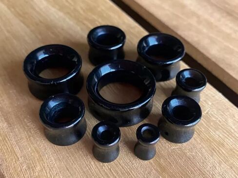 PAIR of Brilliant Black Agate Organic Stone Double Flare Tunnels - Plugs - Gauges - Body Jewelry in Kuwait