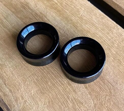 PAIR of Brilliant Black Agate Organic Stone Double Flare Tunnels - Plugs - Gauges - Body Jewelry in Kuwait