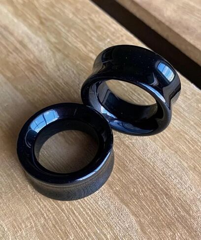 PAIR of Brilliant Black Agate Organic Stone Double Flare Tunnels - Plugs - Gauges - Body Jewelry in Kuwait
