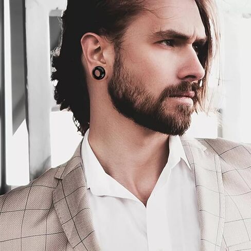 PAIR of Brilliant Black Agate Organic Stone Double Flare Tunnels - Plugs - Gauges - Body Jewelry in Kuwait