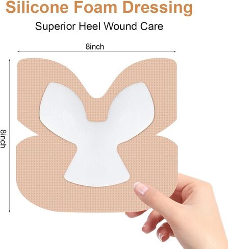 Heel Bordered Silicone Foam Dressing 8"x8" Waterproof Absorbent Wounds Bandages Heel Protector Pad for Cracked Heels/Ankle/Elbow Bedsore Ulcer Pack of 2 in Saudi Arabia