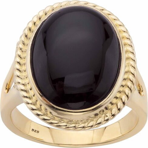 PalmBeach Yellow Gold-plated Sterling Silver Oval Shaped Natural Black Onyx Beaded Halo Ring Sizes 6-10 in Kuwait
