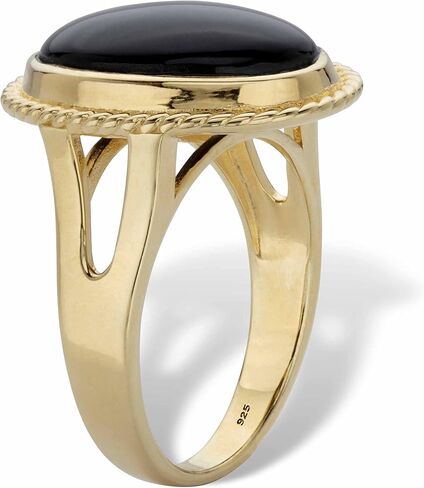 PalmBeach Yellow Gold-plated Sterling Silver Oval Shaped Natural Black Onyx Beaded Halo Ring Sizes 6-10 in Kuwait