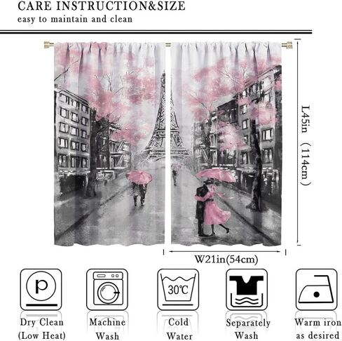 Eiffel Tower Curtain, Oil Painting Style Pink Paris Tower Couple Pattern Window Treatments 2 Panels Drapes for Bedroom Living Room Kitchen Decor 42x45in in Saudi Arabia