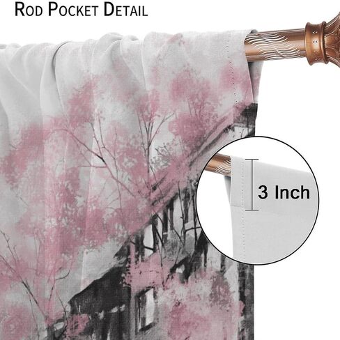 Eiffel Tower Curtain, Oil Painting Style Pink Paris Tower Couple Pattern Window Treatments 2 Panels Drapes for Bedroom Living Room Kitchen Decor 42x45in in Saudi Arabia