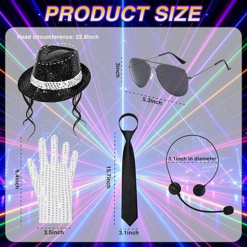 70s 80s Disco Pop Star Costume Accessories with Hat Tie Sequin Gloves Fake Microphone for Halloween Cosplay in Saudi Arabia