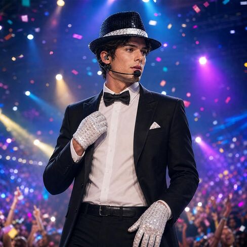 70s 80s Disco Pop Star Costume Accessories with Hat Tie Sequin Gloves Fake Microphone for Halloween Cosplay in Saudi Arabia