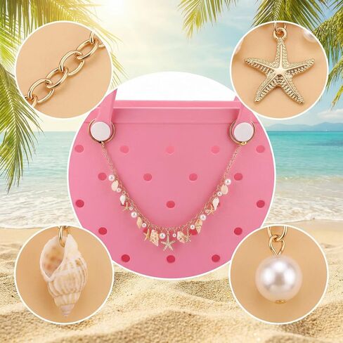Beach Bag Charm Chain, Fashion Beach Pearl Starfish Conch Handbag Chain Funny Ocean Bag Charm for Crossbody & Handbag Decorative Accessory in Kuwait