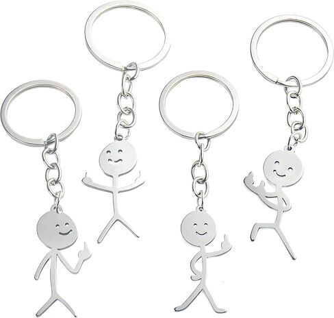 4PCS Middle Finger Keychain Funny Keychains for Men Matching Keychains for Couples Cool Gifts for Friends(Silver) in Saudi Arabia