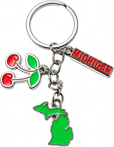 Westmon Works Michigan Cherry Keychain – Cute MIState Charm Keychain with Red Cherries Charm, Silver Metal Key Ring, Souvenir Gift for Women, Men, Travelers in Kuwait
