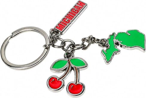 Westmon Works Michigan Cherry Keychain – Cute MIState Charm Keychain with Red Cherries Charm, Silver Metal Key Ring, Souvenir Gift for Women, Men, Travelers in Kuwait