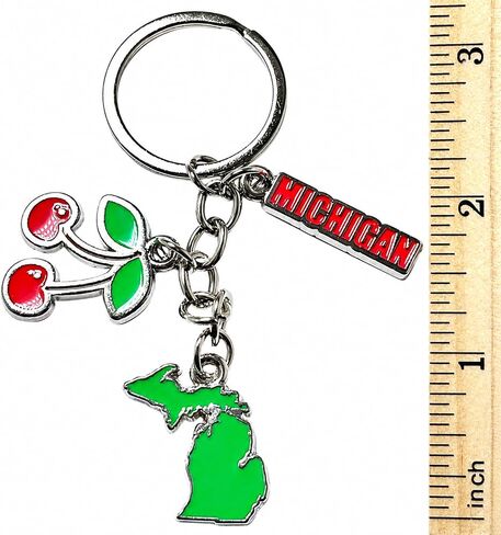 Westmon Works Michigan Cherry Keychain – Cute MIState Charm Keychain with Red Cherries Charm, Silver Metal Key Ring, Souvenir Gift for Women, Men, Travelers in Kuwait