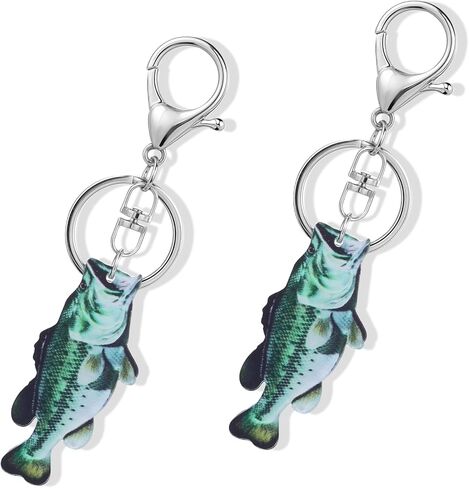 2 Pack Bass Fishing Keychains for Men, Acrylic Fish Key Chain Set for Fisherman Dad Boyfriend, Lightweight Green Bass Lover Gifts for Birthday Christmas Fathers Day in Kuwait