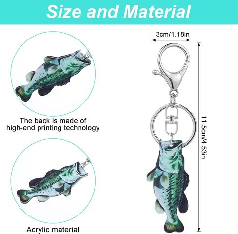 2 Pack Bass Fishing Keychains for Men, Acrylic Fish Key Chain Set for Fisherman Dad Boyfriend, Lightweight Green Bass Lover Gifts for Birthday Christmas Fathers Day in Kuwait
