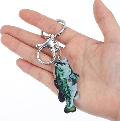 2 Pack Bass Fishing Keychains for Men, Acrylic Fish Key Chain Set for Fisherman Dad Boyfriend, Lightweight Green Bass Lover Gifts for Birthday Christmas Fathers Day in Kuwait