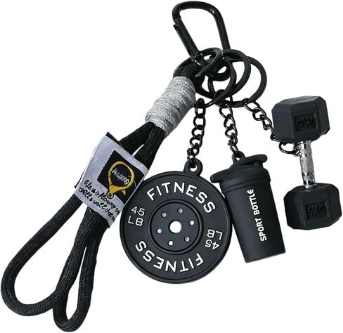 KIFEDSLJ Bottle and Dumbbell Keychain with Weight Plate Colorful Fitness Keyring for Women Men Bag Charms in Saudi Arabia