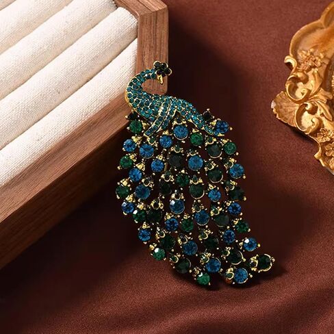 Rhinestone Big Peacock Brooch Pin for Women - Exquisite Exaggerated Colorful Crystal Bird Animal Lapel Pin, Vintage Dress Accessories & Fashion Jewelry in Kuwait