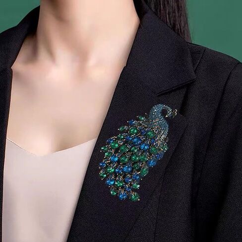Rhinestone Big Peacock Brooch Pin for Women - Exquisite Exaggerated Colorful Crystal Bird Animal Lapel Pin, Vintage Dress Accessories & Fashion Jewelry in Kuwait