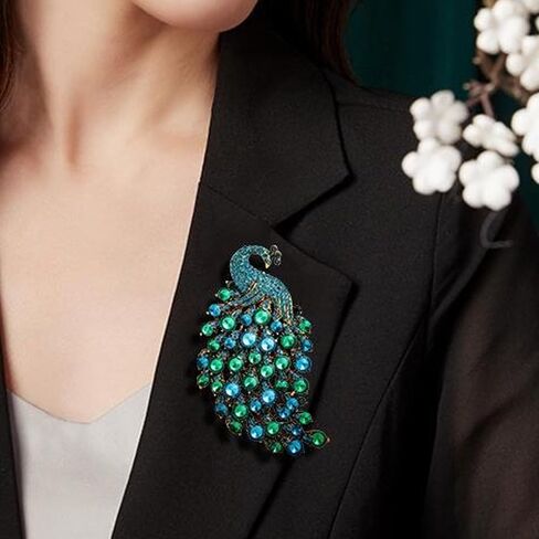 Rhinestone Big Peacock Brooch Pin for Women - Exquisite Exaggerated Colorful Crystal Bird Animal Lapel Pin, Vintage Dress Accessories & Fashion Jewelry in Kuwait