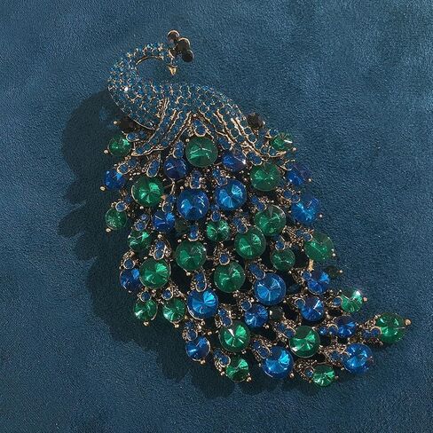 Rhinestone Big Peacock Brooch Pin for Women - Exquisite Exaggerated Colorful Crystal Bird Animal Lapel Pin, Vintage Dress Accessories & Fashion Jewelry in Kuwait