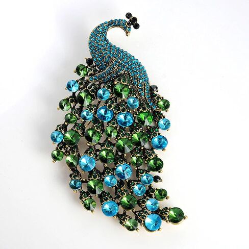 Rhinestone Big Peacock Brooch Pin for Women - Exquisite Exaggerated Colorful Crystal Bird Animal Lapel Pin, Vintage Dress Accessories & Fashion Jewelry in Kuwait