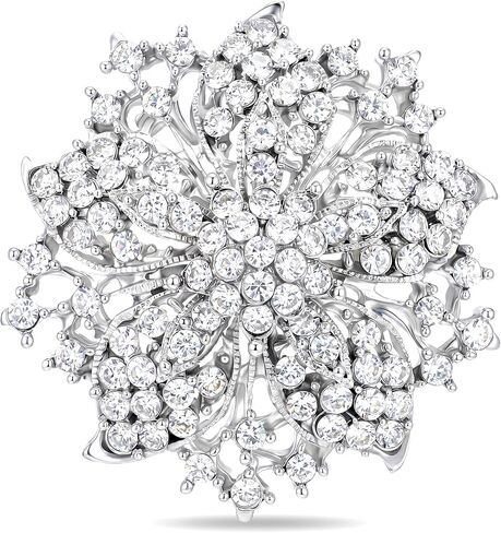 Large Brooches for Women, Flower-shape Large Rhinestone Brooch, Zinc Alloy Brooches for Woman Dresses,for Sweaters, Cardigan, Blouse, Shawl, Jacket, Dresses, Hats, Collar,White in Saudi Arabia