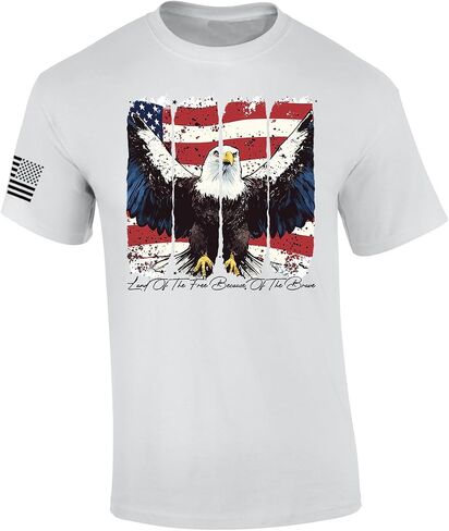 تي شيرت رجالي بأكمام قصيرة من شركة Trenz Shirt Company USA Eagle 4 يوليو أرض الأحرار المتعثرة بسبب الشجعان in Saudi Arabia