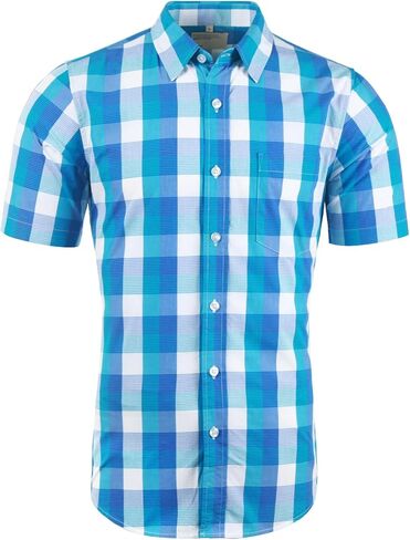 Mens Short Sleeve Casual Plaid Button Down Shirts Work Slim Fit Western Dress Shirt for Men in Kuwait
