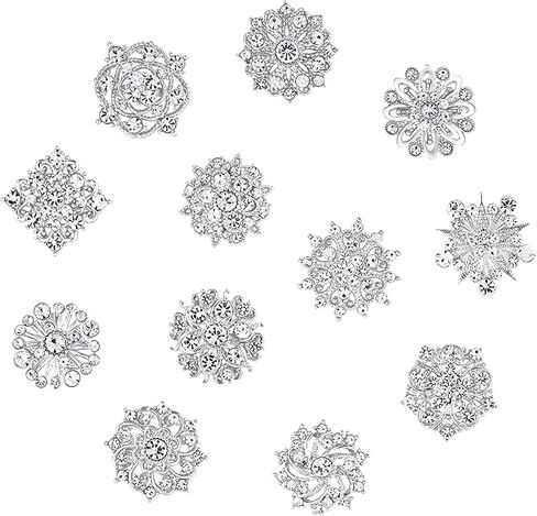 12Pcs Rhinestone Flower Brooch Pins Set Crystal Rhinestone Brooches for Women Silver Brooch Pins Decorative Pins Fashion Jewelry Pins for Women DIY Bridal Wedding Bouquet in Saudi Arabia
