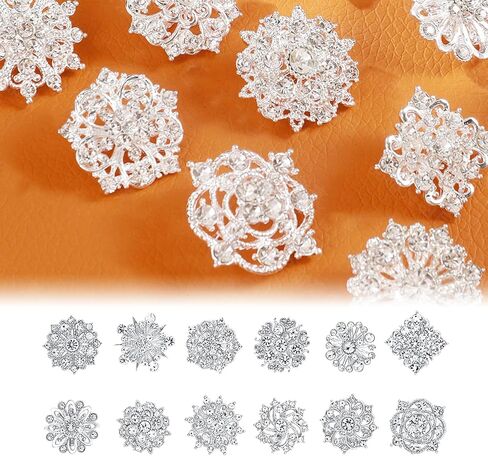 12Pcs Rhinestone Flower Brooch Pins Set Crystal Rhinestone Brooches for Women Silver Brooch Pins Decorative Pins Fashion Jewelry Pins for Women DIY Bridal Wedding Bouquet in Saudi Arabia