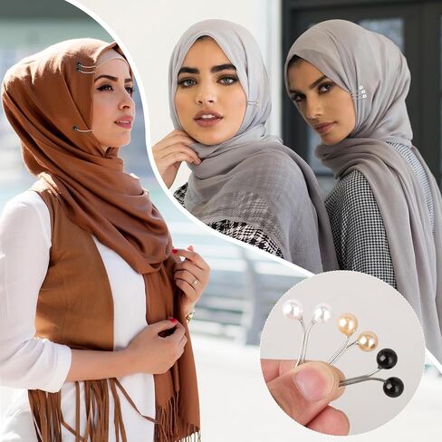 12 Pcs Cute Hijab Pins Pearl Scarf Clip Scarf Pin Hijab Pins Muslim Pearl Clips Headscarf Shawl Pin Safety Sweater Brooches Decorative Boutonniere in Saudi Arabia