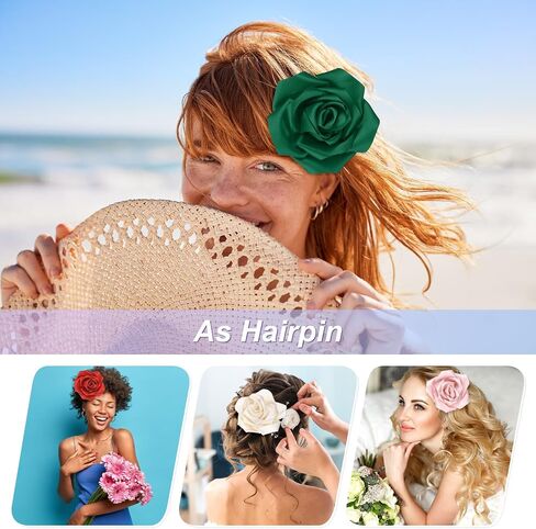 M METERXITY Rose Flower Brooches and Pins for Women, Handmade Lapel Pins Dainty Satin Fabric Big Rose Hair Flowers Clips in Kuwait