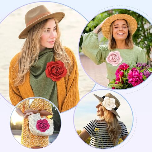 M METERXITY Rose Flower Brooches and Pins for Women, Handmade Lapel Pins Dainty Satin Fabric Big Rose Hair Flowers Clips in Kuwait