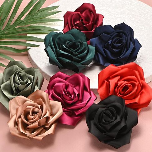 M METERXITY Rose Flower Brooches and Pins for Women, Handmade Lapel Pins Dainty Satin Fabric Big Rose Hair Flowers Clips in Kuwait
