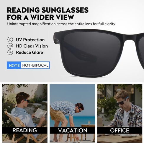 Missfive 2 Pack Upgraded TR90 Reading Sunglasses Men, Sporty Full Lens UV400 Protection Sun Readers Metal Spring Hinge in Saudi Arabia