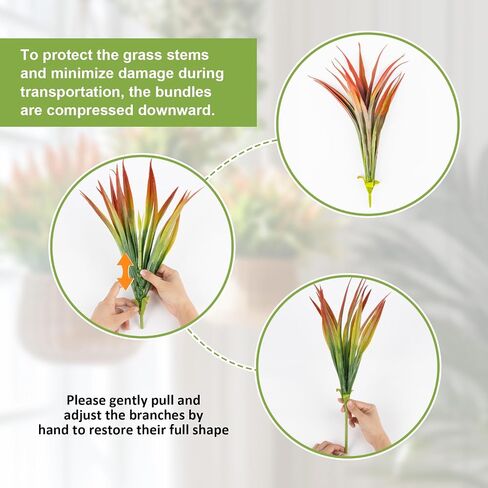 RAINFLOW Artificial Grass Plants Outdoor - 3 Pcs Fake Grass Decor Uv Resistant Artificial Outdoor Greenery 16.9 in Plastic Plants for Home Garden Office Decor Window Patio Planter Front Porch (Red) in Kuwait