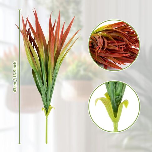 RAINFLOW Artificial Grass Plants Outdoor - 3 Pcs Fake Grass Decor Uv Resistant Artificial Outdoor Greenery 16.9 in Plastic Plants for Home Garden Office Decor Window Patio Planter Front Porch (Red) in Kuwait