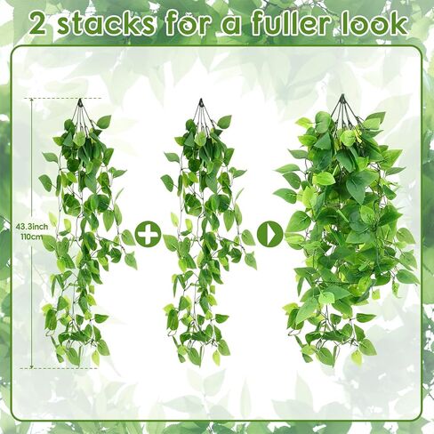 2 Pcs Fake Hanging Plants Vines for Room Decor, 3.6 ft Artificial Ivy Greenery Garlands Small Potted Plants for Indoor Outdoor Home Bedroom Living Aesthetic Kitchen Office Wall Patio Living Room Decor in Saudi Arabia