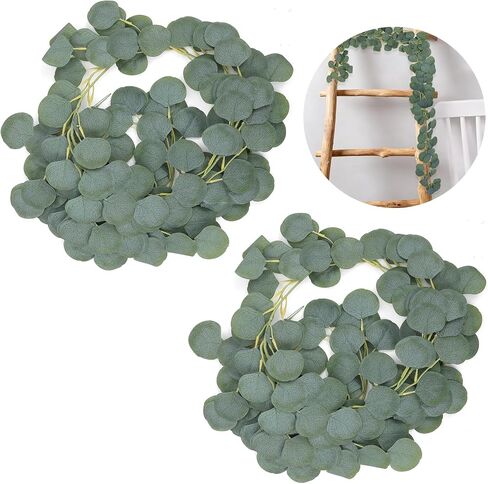 2 Pack Artificial Bamboo Greenery Garland, Faux Silk Leaves Vines, Fake Spring Plants, for Wedding Arch & Backrop Decor, Mantel & Indoor Outdoor Wall Decor, 6 Feet/pcs in Kuwait