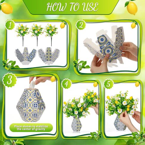 30 Pcs Amalfi Coast Party Decor-20 Artificial Lemon Branches with 10 Blue Tiles Paper Vases Mediterranean Wedding Table Centerpieces Capri Positano Summer Italian Party Decoration in Saudi Arabia