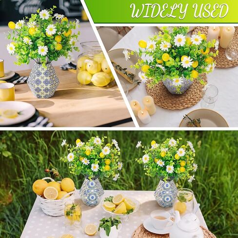 30 Pcs Amalfi Coast Party Decor-20 Artificial Lemon Branches with 10 Blue Tiles Paper Vases Mediterranean Wedding Table Centerpieces Capri Positano Summer Italian Party Decoration in Saudi Arabia