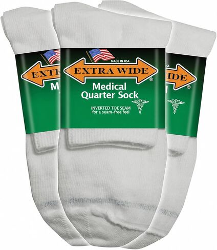 Extra Wide Medical (Diabetic) Quarter Socks (Pack of 3), Made in USA in Kuwait