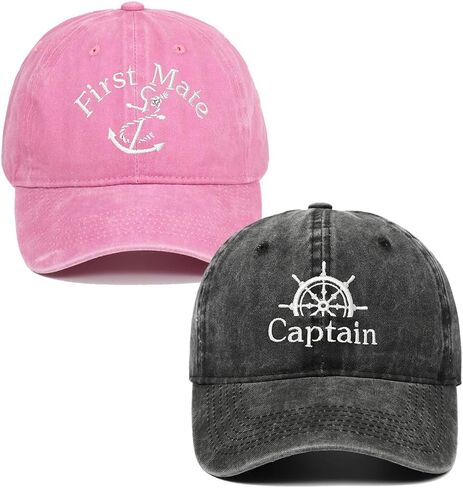 2 Pcs Captain and First Mate Hat Matching Skipper Boating Baseball Caps Adjustable Nautical Marine Sailor Navy Hats in Saudi Arabia
