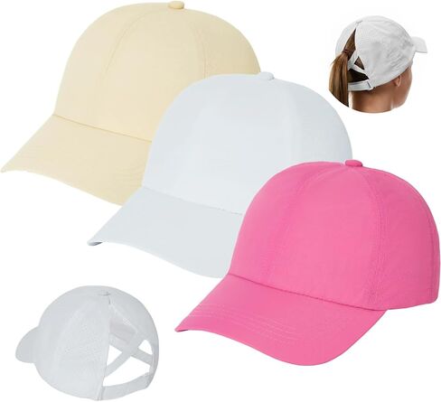 3 Pack Womens Ponytail Baseball Cap,Adjustable Criss Cross Sport Cap Quick Drying UV Protection Messy High Bun Sun Hats in Saudi Arabia